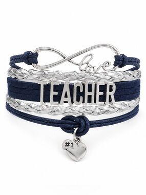 Teacher Infinity Love Layered Bracelet Navy Blue Silver Charm Gift for Teacher